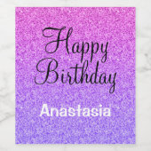 グラムハッピーバースデーグラデーションパープルグリッタースパークル ワインラベル (シングルラベル)