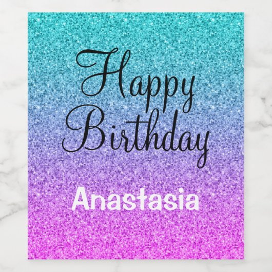 グラムハッピーバースデーグラデーションピンクブルーパープルグリッター ワインラベル (シングルラベル)