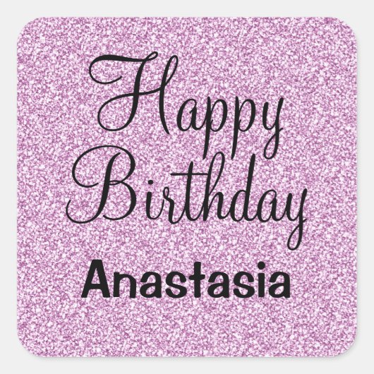 グラムハッピーバースデーパープルグリッタースパークル名 スクエアシール (正面)