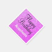 グラムハッピーバースデーパープルグリッタースパークル名 スタンダードカクテルナプキン (角)