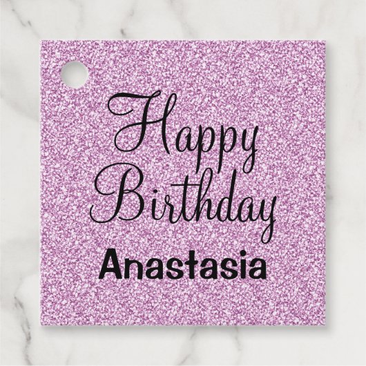 グラムハッピーバースデーパープルグリッタースパークル名 フェイバータグ (正面)