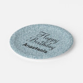 グラムハッピーバースデーブルーシルバーグリッタースパークレス ペーパープレート (アングル)