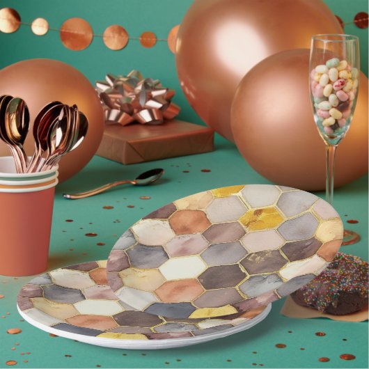 グラムハニーコーム赤面シャンパーニュ抽象芸術 ペーパープレート (複数)