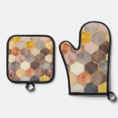 グラムハニーコーム赤面シャンパーニュ抽象芸術 鍋つかみ&鍋敷きセット (正面)