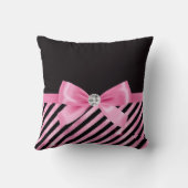 グラムバブルピンクボウ – ピンクブラックキャンディストライプズ クッション (裏面)