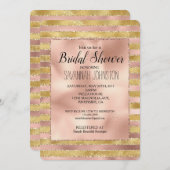 グラムバラと金ゴールドグリジーストライプブライダルシャワー 招待状 (正面/裏面)