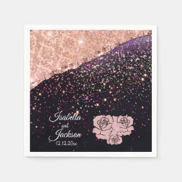 グラムバラブラックグリッター赤面バラ結婚ズ スタンダードカクテルナプキン