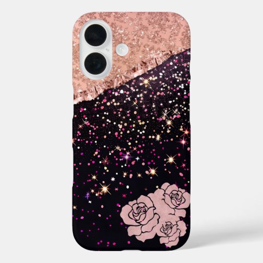 グラムバラブラックグリッター赤面バラ Case-Mate iPhoneケース (裏面)