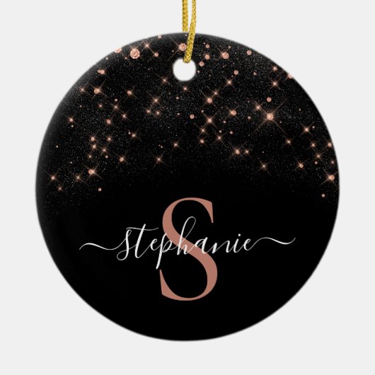 グラムバラ金ゴールドグリッターエレガントラグジュアリーモノグラム セラミックオーナメント (正面)