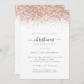 グラムバラ金ゴールドグリッタークリスマスパーティーホワイト 招待状 (正面/裏面)