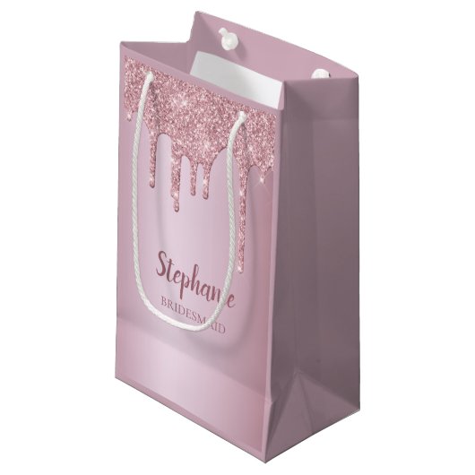 グラムバラ金ゴールドグリッターブリデパーソナライズされたメイド スモールペーパーバッグ (正面アングル)