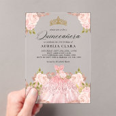 グラムバラ金ゴールドピンクドレスフローラ15thキンセアニラ アクリル招待状 (インサイチュ (ポータブル))