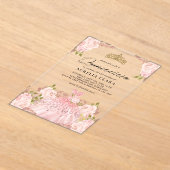 グラムバラ金ゴールドピンクドレスフローラ15thキンセアニラ アクリル招待状 (レイダウン)