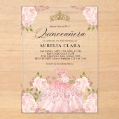 グラムバラ金ゴールドピンクドレスフローラ15thキンセアニラ アクリル招待状 (正面)