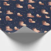 グラムバラ金ゴールド&ネイビーハンドドローハートグリッター ラッピングペーパー (角)