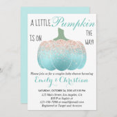 グラムパンプキンアクアピーチオレンジグリッターベビーシャワー 招待状 (正面/裏面)