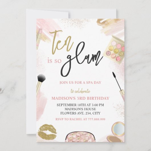 グラムパーティーガールメイクアップスパ10thバースデーパーティー 招待状 (正面)