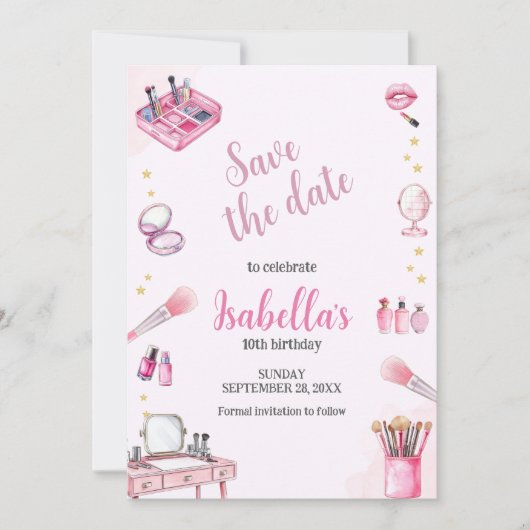 グラムパーティーガール美しいウォーター色スパ誕生日 セーブザデート (正面)