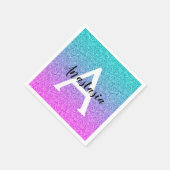 グラムパープルアクアグリッタースパークルグラジエントモノグラム スタンダードカクテルナプキン (角)