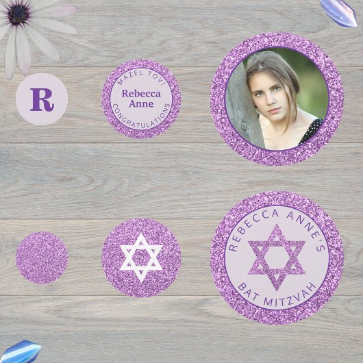 グラムパープルエレガントガールフォトバルミツワーパーティー コンフェッティ