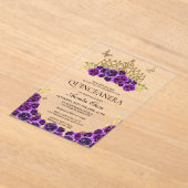 グラムパープルエレガントフローラ金ゴールドティアラキンセアニェラ アクリル招待状 (レイダウン)