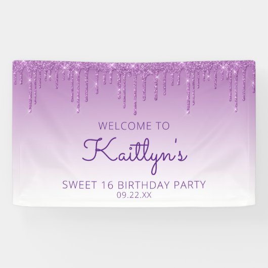 グラムパープルグリッタードリップスウィート16パーティー 横断幕 (横)
