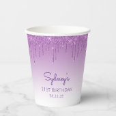 グラムパープルグリッタードリップ21歳の誕生日パーティー 紙コップ (正面)