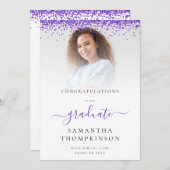 グラムパープルグリッター写真2024卒業 案内状 (正面/裏面)