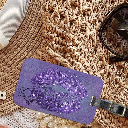 グラムパープルグリッモダンタリーキスリップスティックインプリント ラゲッジタグ