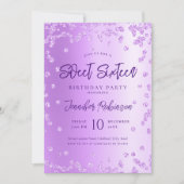 グラムパープルシックグリッターフォトスウィート16 招待状 (正面)