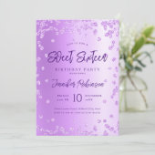 グラムパープルシックグリッターフォトスウィート16 招待状 (スタンド正面)