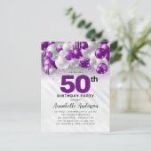 グラムパープルシルバーバルーングリッター50誕生日 ポストカード (スタンド正面)
