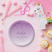 グラムパープルドリッピンググリッターベビーシャワー ペーパープレート (パーティー)