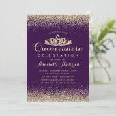 グラムパープルバイオレットキンセニェラ金ゴールドティアラグリッター 招待状 (スタンド正面)