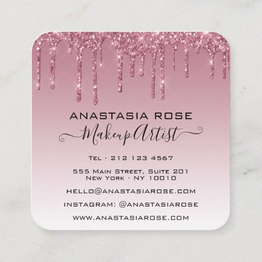 グラムパープルバラ金ゴールドグリッタードリップスメイクアップアーティスト スクエア名刺 (裏面)