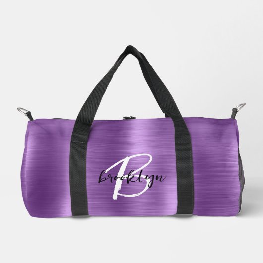 グラムパープルブラシ仕上げ金属白黒モノグラム ダッフルバッグ (正面)