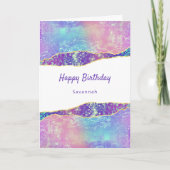 グラムパープルブルーピンク波パーソナライズされた誕生日 カード (正面)