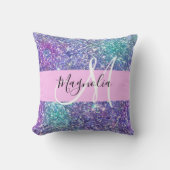 グラムパープルブルー&グリーングリッタースパークルモノグラム クッション (正面)