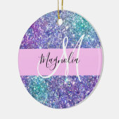 グラムパープルブルー&グリーングリッタースパークルモノグラム セラミックオーナメント (左)
