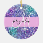 グラムパープルブルー&グリーングリッタースパークルモノグラム セラミックオーナメント (裏面)