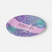 グラムパープルブルー&グリーングリッタースパークルモノグラム ペーパープレート (アングル)