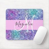 グラムパープルブルー&グリーングリッタースパークルモノグラム マウスパッド (マウス)