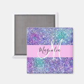 グラムパープルブルー&グリーングリッタースパークルモノグラム マグネット (正面/裏面)