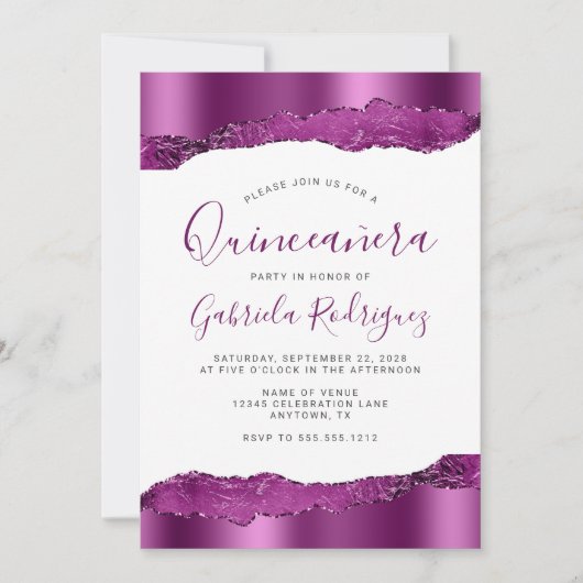 グラムパープルプラムフォイルグリッターキンセアニラ 招待状 (正面)