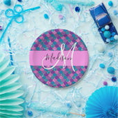 グラムパープルマーメイドグリッタースパークルズモノグラム名 ペーパープレート (パーティー)