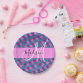 グラムパープルマーメイドグリッタースパークルズモノグラム名 ペーパープレート (パーティー)