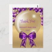 グラムパープル金ゴールドバルーンボウありがとう卒業 ポストカード (正面/裏面)
