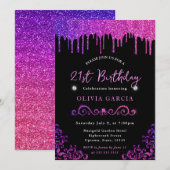グラムパープル&ピンクグリッター21歳 招待状 (正面/裏面)