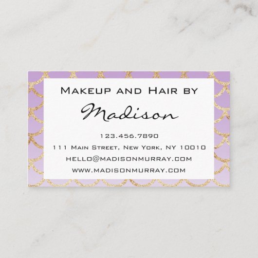 グラムパープル&金ゴールドマーメイドグリッターメイクアップアーティスト 名刺 (裏面)