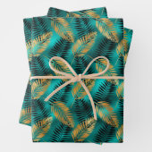 グラムパーム葉金ゴールドブラックティール(緑がかった色)ホイルフェイク ラッピングペーパーシート (インサイチュ)